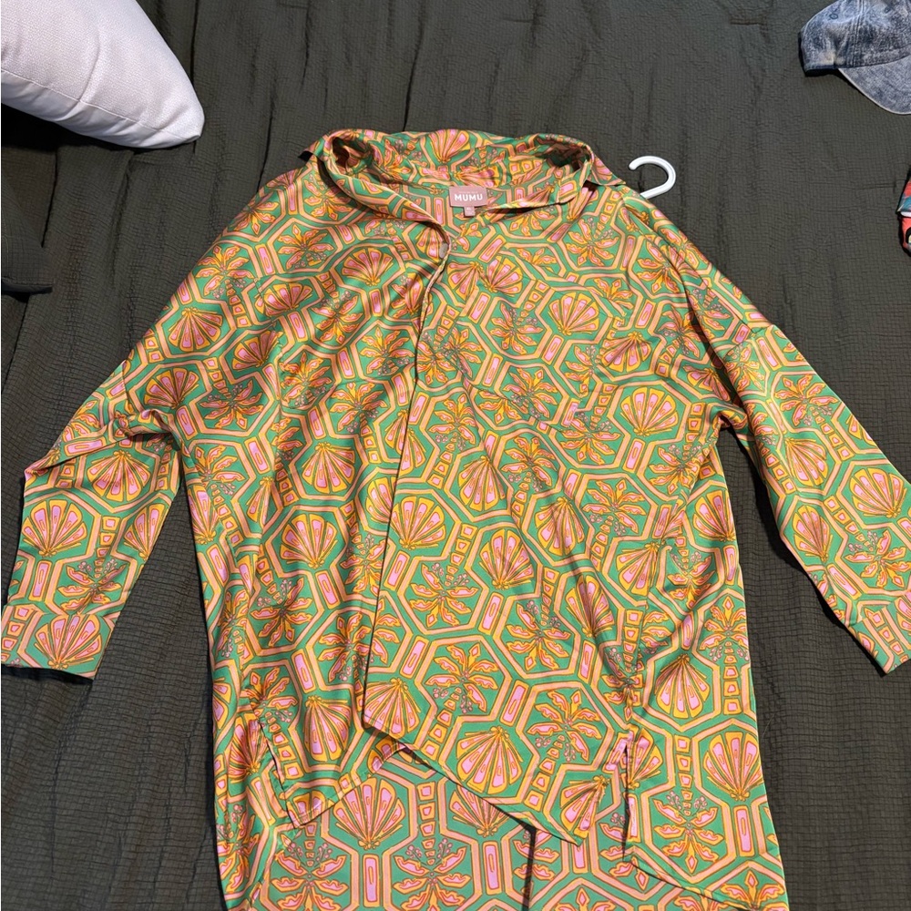 Show Me Your MuMu Green and Pink Geometric Blouse